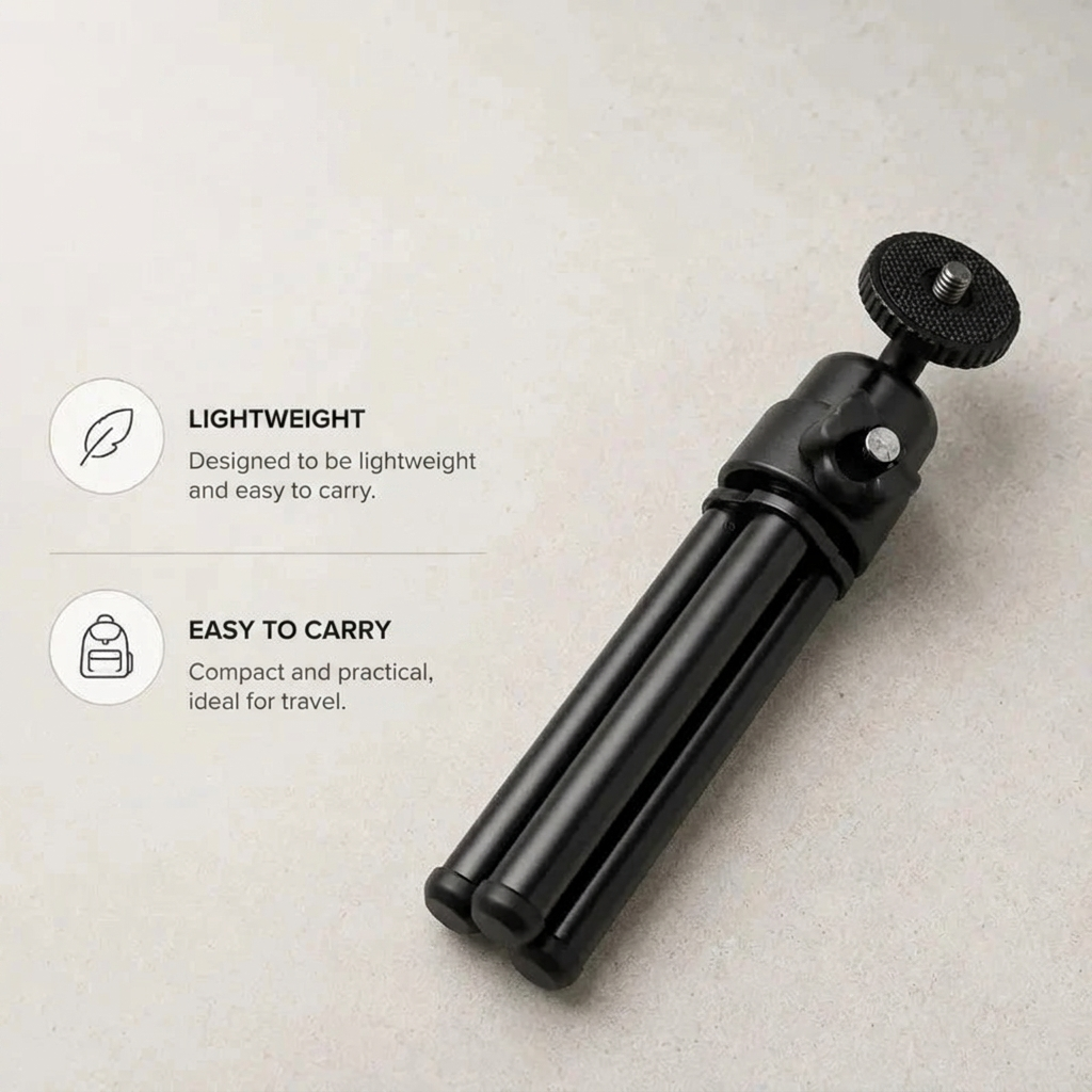 Desktop Tripod 20 CM Black | Video Calls & Streaming | Compact & Phone Holder Included