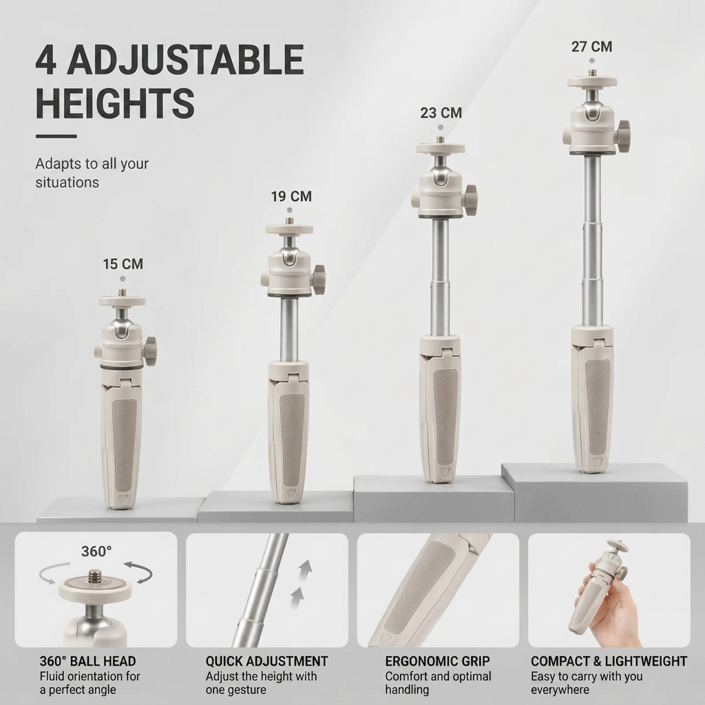 Desktop Tripod 27 CM Gold Pattern | Video Calls & Streaming | Foldable Legs & Phone Holder Included