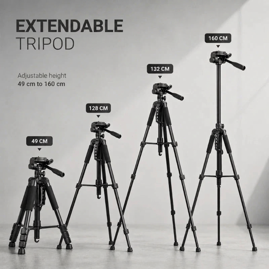Camera Tripod 160 CM Aluminum | DSLR, Mirrorless & Smartphone | 1/4-inch Screw & Converts to Monopod