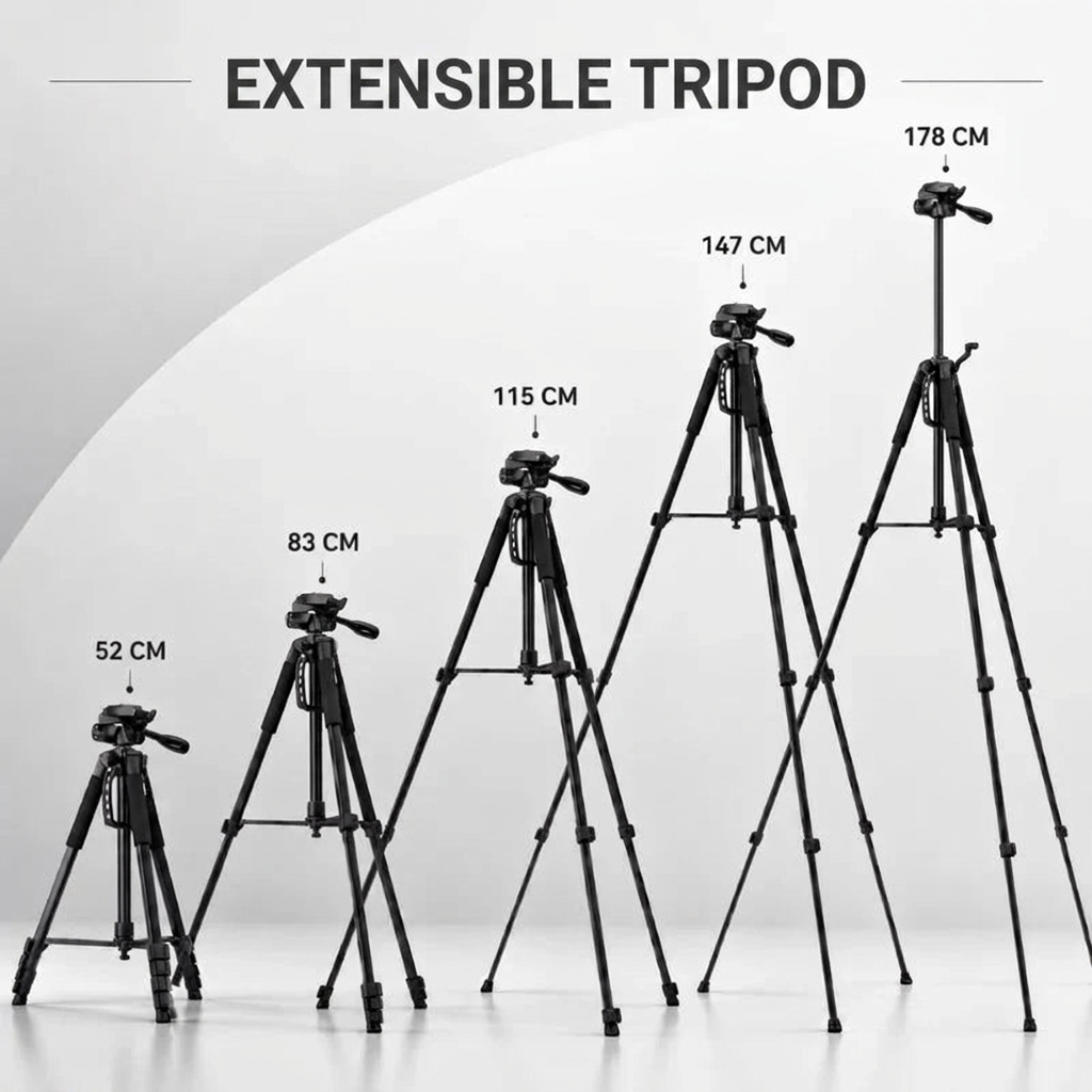 Camera Tripod 178 CM Aluminum | DSLR, Mirrorless & Smartphone | 1/4-inch Screw, Foam Grips & Carry Bag Included