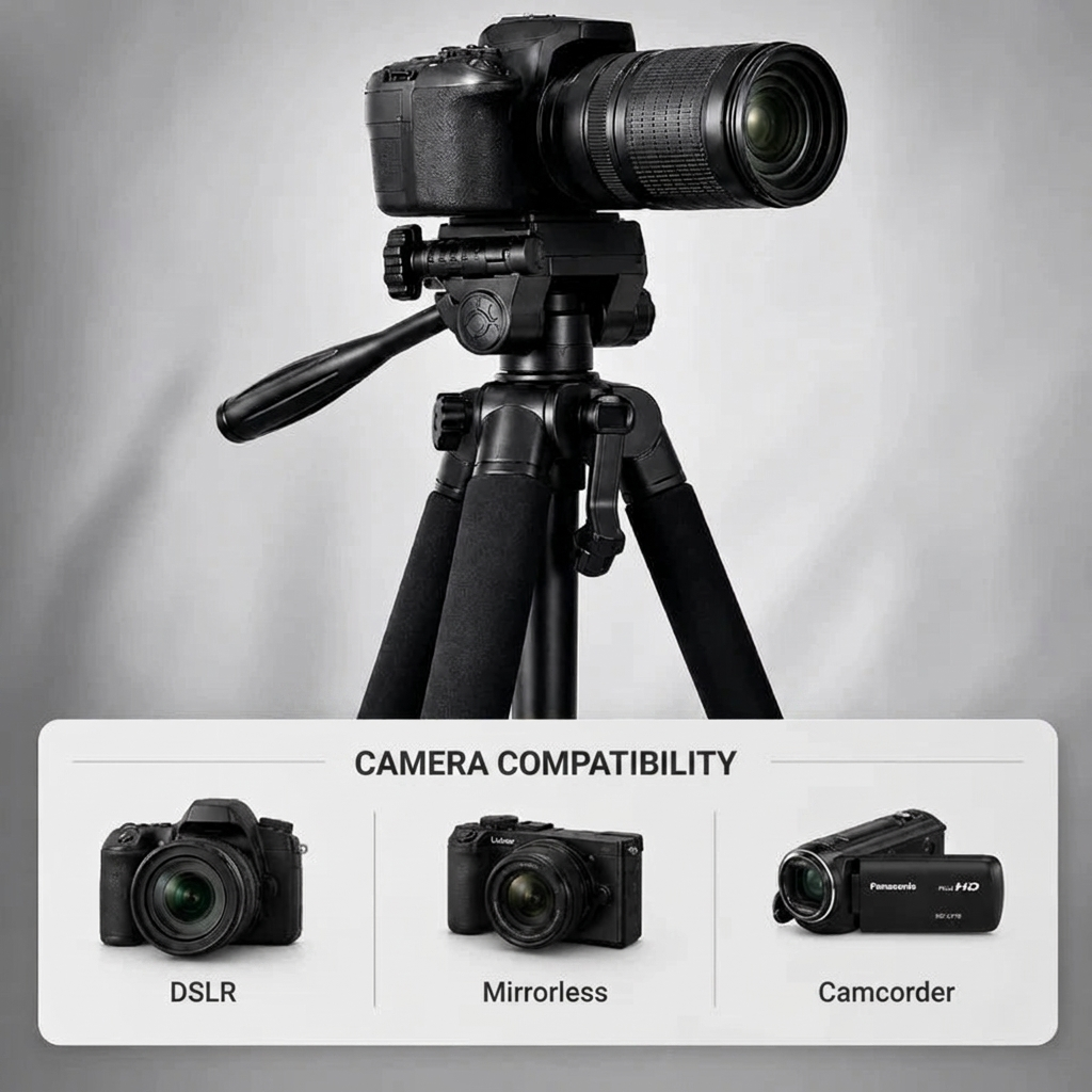 Camera Tripod 188 CM Aluminum | DSLR, Mirrorless & Smartphone | 1/4-inch Screw, Foam Grips & Carry Bag Included
