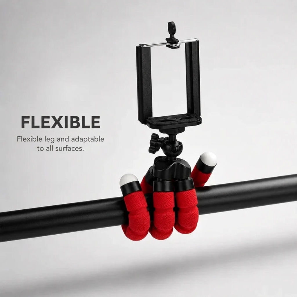 Flexible Tripod Red | iPhone & Android | Flexible Legs & Bluetooth Remote