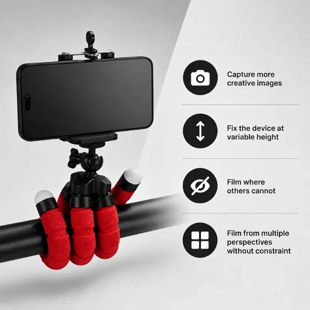 Flexible Tripod Red | iPhone & Android | Flexible Legs & Bluetooth Remote