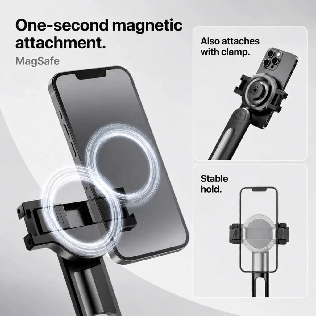 iPhone Tripod 12 13 14 15 Pro Max 130 CM MagSafe | Bluetooth Remote