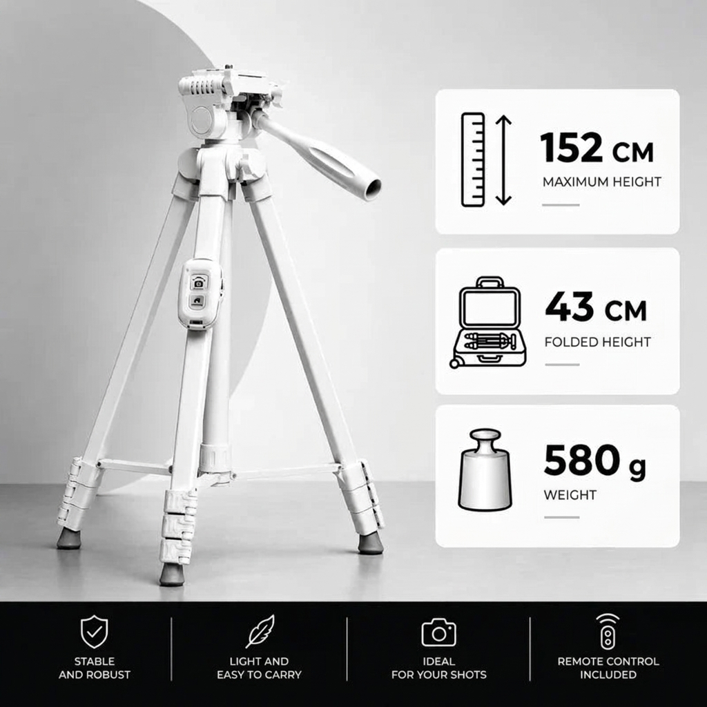 iPhone Tripod 12 13 14 15 Pro Max 152 CM White | Phone Holder