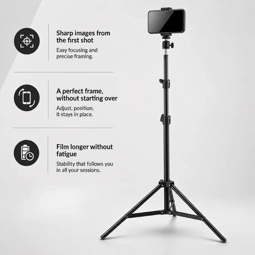 iPhone Tripod 15 16 Pro Max 160 CM Black | Adjustable & Anti-Vibration