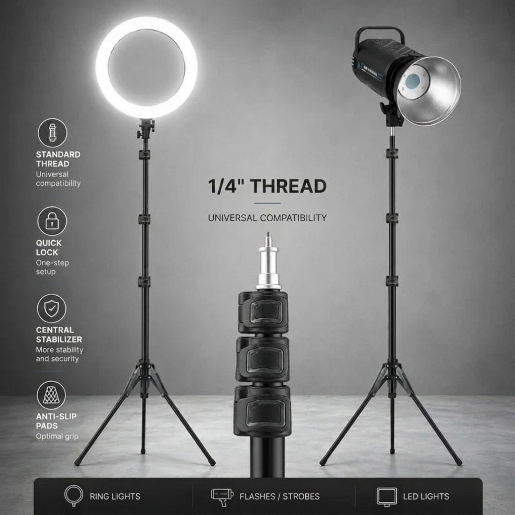 Light Stand Tripod 190 CM Grey Pattern | Ring Light & Softbox | Carry Bag Included