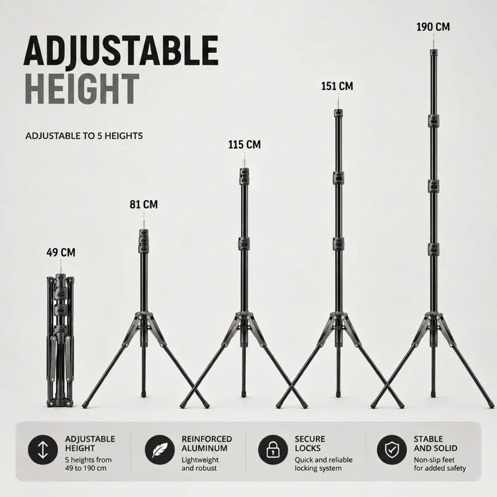Light Stand Tripod 190 CM Grey Pattern | Ring Light & Softbox | Carry Bag Included