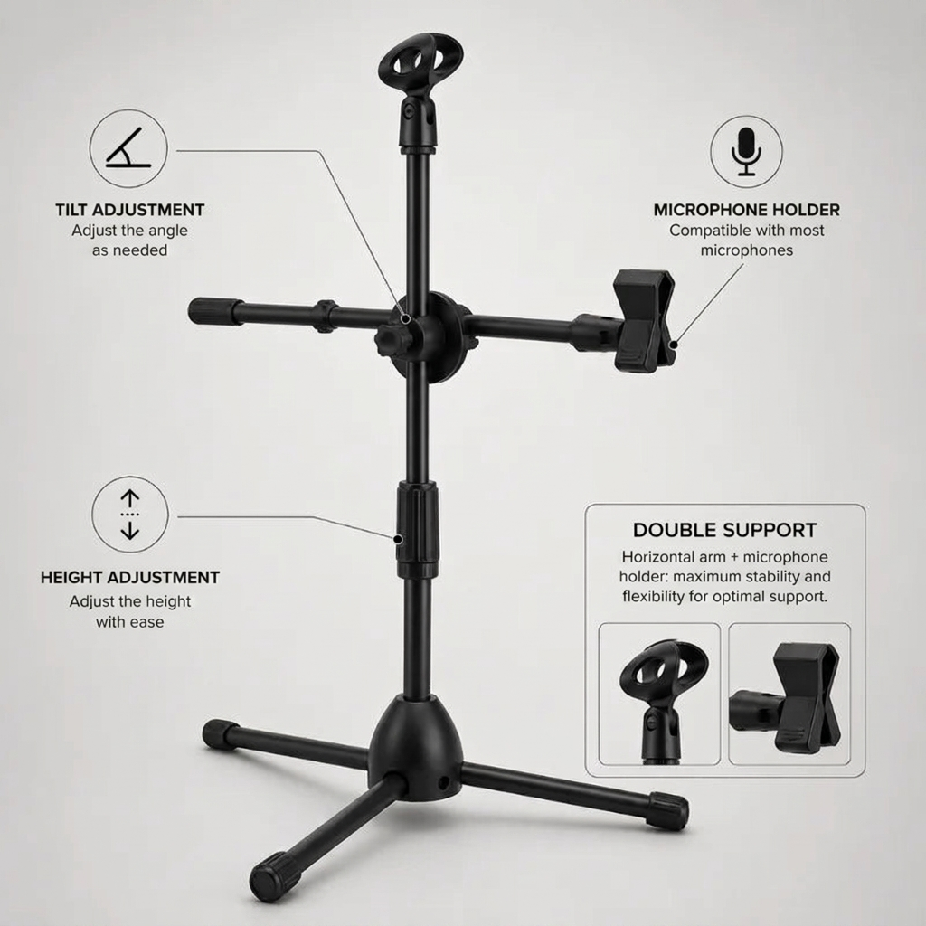 Microphone Stand 80 CM | Podcast & Streaming | Dual Mount