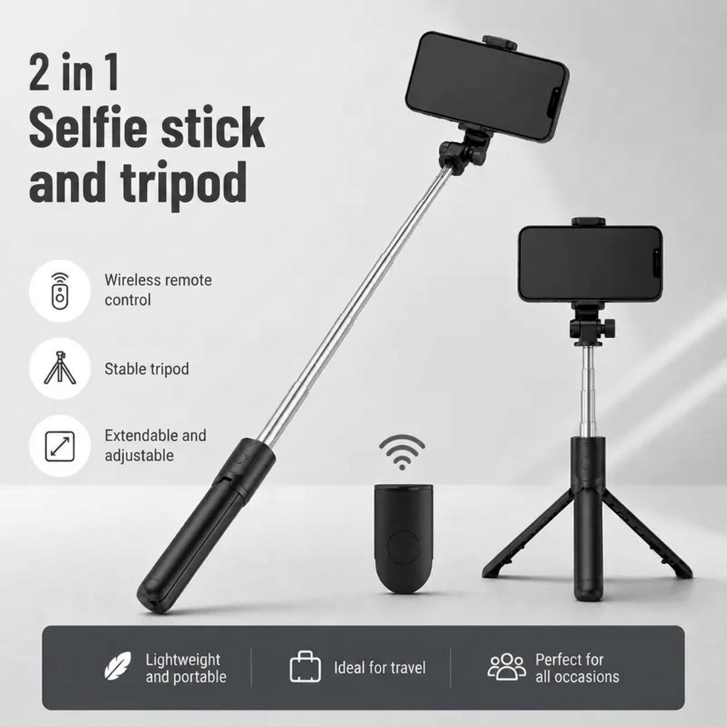 Phone Tripod 70 CM Black | iPhone & Android | Selfie & Bluetooth Remote