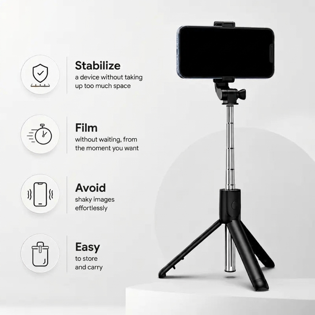 Phone Tripod 70 CM Black | iPhone & Android | Selfie & Bluetooth Remote