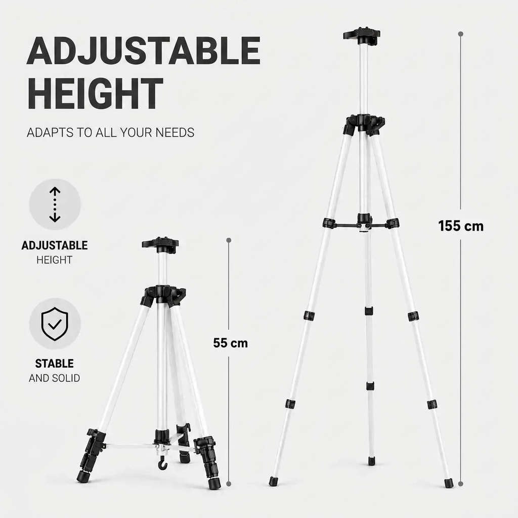 Easel Tripod 155 CM Silver Aluminum | Adjustable & Stable | Carry Bag Included