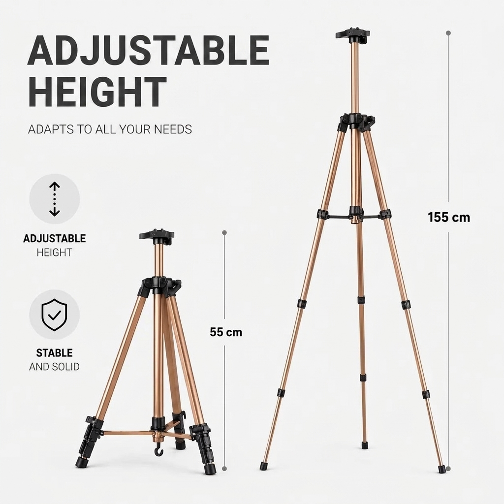 Easel Tripod 155 CM Coffee Brown Aluminum | Adjustable & Stable | Carry Bag Included