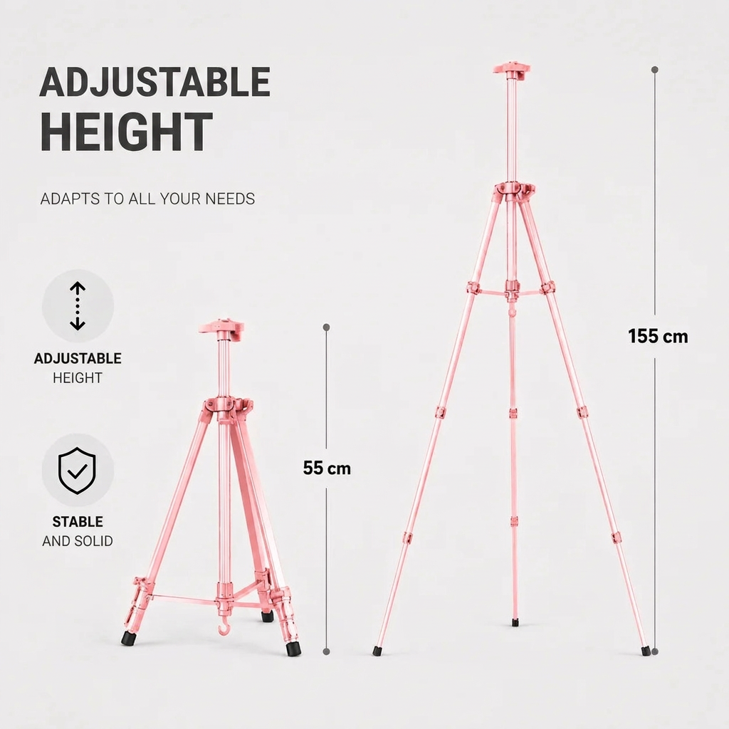 Easel Tripod 155 CM Pink Aluminum | Adjustable & Stable | Carry Bag Included