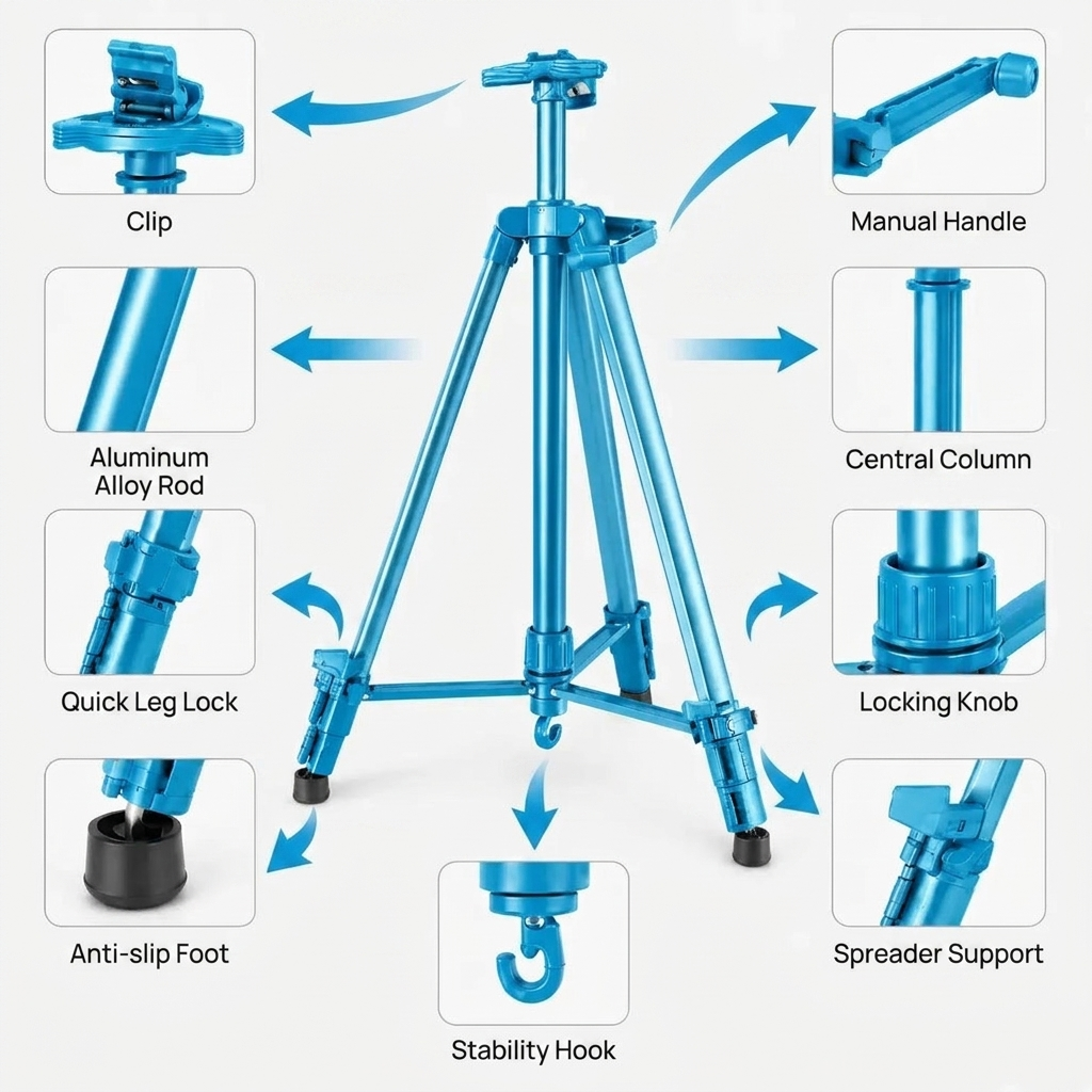 Easel Tripod 155 CM Turquoise Aluminum | Adjustable & Stable | Carry Bag Included