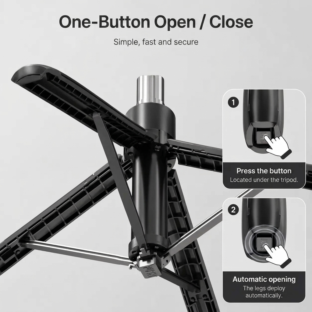 Phone Tripod 180 CM Black 4-Leg | iPhone & Android | Bluetooth Remote Included