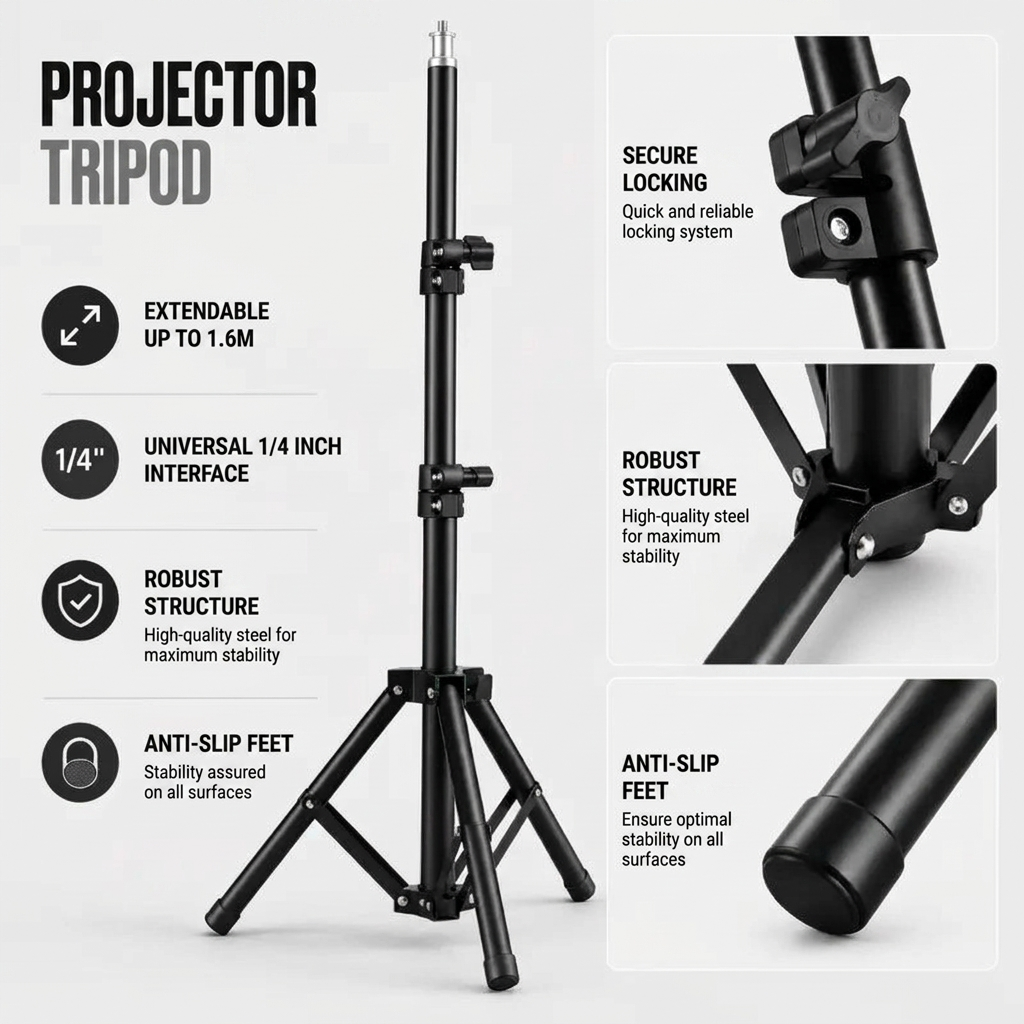Projector Tripod 160 CM Black | Universal Projector Compatibility | Tall & Stable