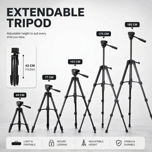 Camera Tripod 185 CM Black Aluminum | DSLR, Mirrorless & Smartphone | 1/4-inch Screw & Storage Bag Included