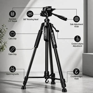 Camera Tripod 140 CM Aluminum | DSLR, Mirrorless & Smartphone | 1/4-inch Screw, Foam Grips & Carry Bag Included