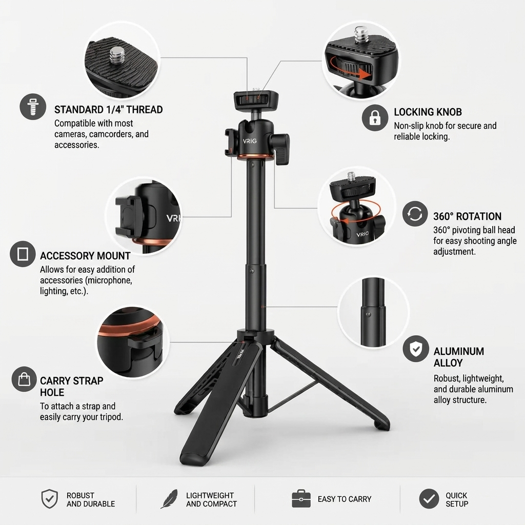 Mini Camera Tripod 55 CM Black | Cameras & Camcorders | Extendable & Built-in Grip