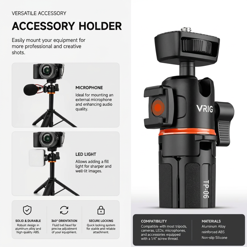 Mini Camera Tripod 55 CM Black | Cameras & Camcorders | Extendable & Built-in Grip