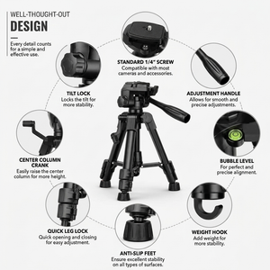 Mini Camera Tripod 63 CM Black | Cameras & Camcorders | Carry Bag & Phone Holder Included