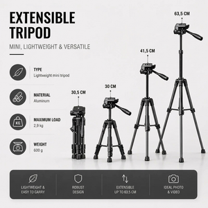 Mini Camera Tripod 63 CM Black | Cameras & Camcorders | Carry Bag & Phone Holder Included