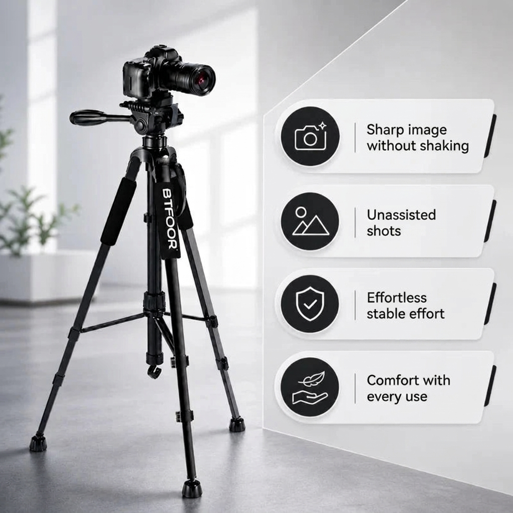 Camera Tripod 140 CM Aluminum | DSLR, Mirrorless & Smartphone | 1/4-inch Screw, Foam Grips & Carry Bag Included