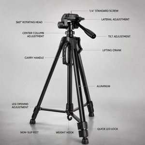 Camera Tripod 140 CM Black Aluminum | DSLR, Mirrorless & Smartphone | 1/4-inch Screw, 3 kg Load Capacity & Carry Bag Included