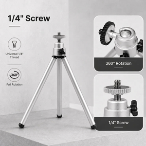 Desktop Tripod 20 CM Silver | Video Calls & Streaming | Compact & Phone Holder Included