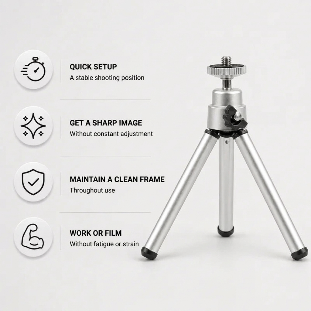 Desktop Tripod 20 CM Silver | Video Calls & Streaming | Compact & Phone Holder Included