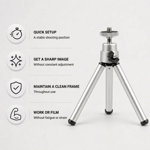Desktop Tripod 20 CM Silver | Video Calls & Streaming | Compact & Phone Holder Included