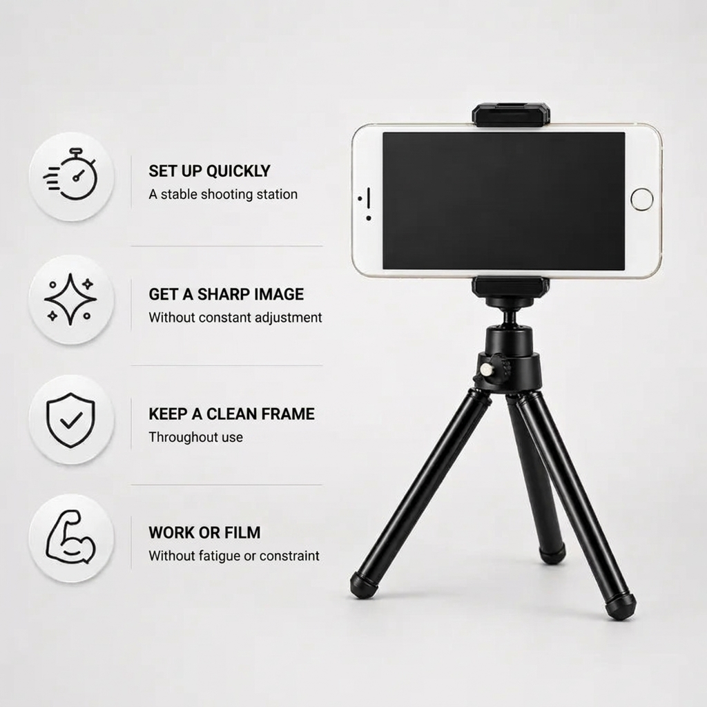 Desktop Tripod 20 CM Black | Video Calls & Streaming | Compact & Phone Holder Included
