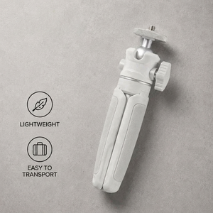 Desktop Tripod 27 CM White | Video Calls & Streaming | Foldable Legs & Phone Holder Included