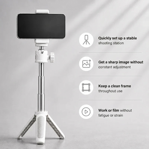 Desktop Tripod 27 CM White | Video Calls & Streaming | Foldable Legs & Phone Holder Included