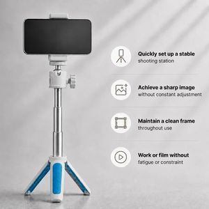 Desktop Tripod 27 CM Blue Pattern | Video Calls & Streaming | Foldable Legs & Phone Holder Included