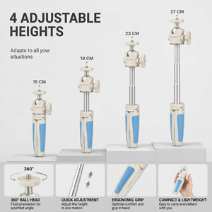 Desktop Tripod 27 CM Blue Pattern | Video Calls & Streaming | Foldable Legs & Phone Holder Included