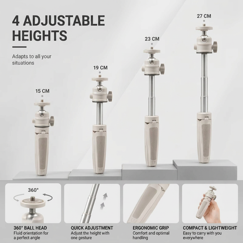 Desktop Tripod 27 CM Gold Pattern | Video Calls & Streaming | Foldable Legs & Phone Holder Included