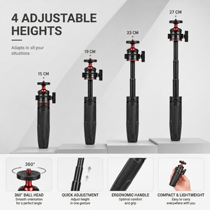Desktop Tripod 27 CM Black | Video Calls & Streaming | Foldable Legs & Phone Holder Included