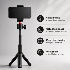 Desktop Tripod 27 CM Black | Video Calls & Streaming | Foldable Legs & Phone Holder Included