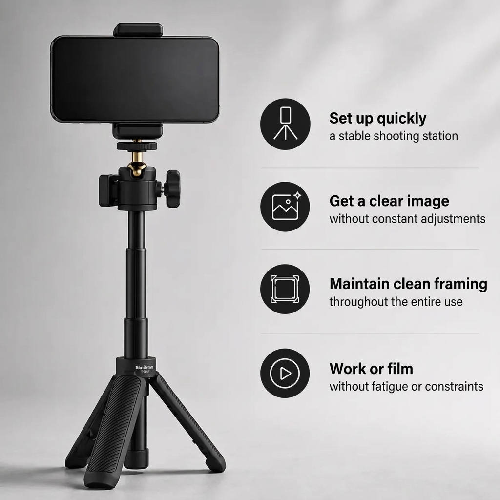 Desktop Tripod 30 CM Black | Video Calls & Streaming | 360° Ball Head & Phone Holder Included