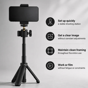 Desktop Tripod 30 CM Black | Video Calls & Streaming | 360° Ball Head & Phone Holder Included