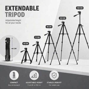 Camera Tripod 150 CM Aluminum | DSLR, Mirrorless & Smartphone | 1/4-inch Screw, Foam Grips & Carry Bag Included