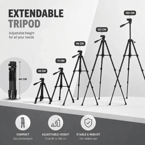 Camera Tripod 150 CM Aluminum | DSLR, Mirrorless & Smartphone | 1/4-inch Screw, Foam Grips & Carry Bag Included