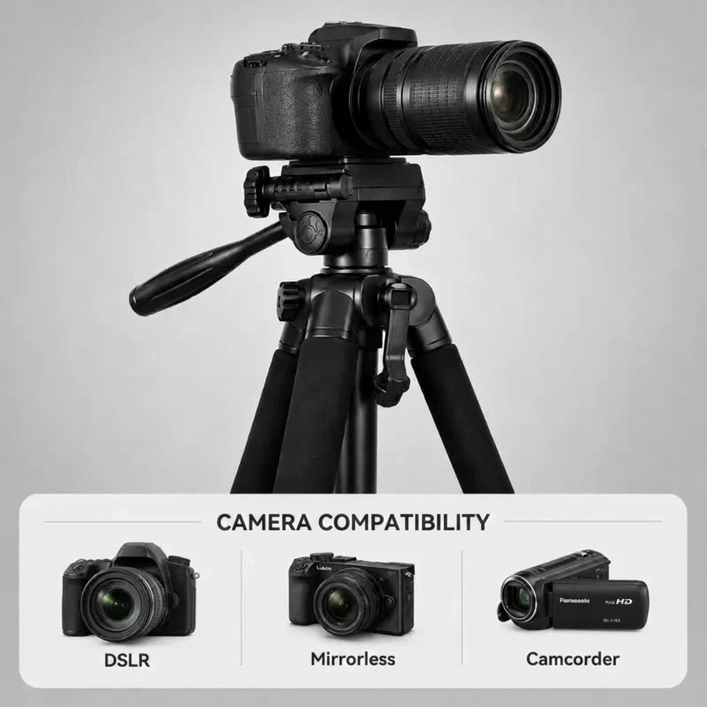 Camera Tripod 150 CM Aluminum | DSLR, Mirrorless & Smartphone | 1/4-inch Screw, Foam Grips & Carry Bag Included