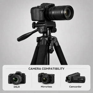 Camera Tripod 150 CM Aluminum | DSLR, Mirrorless & Smartphone | 1/4-inch Screw, Foam Grips & Carry Bag Included