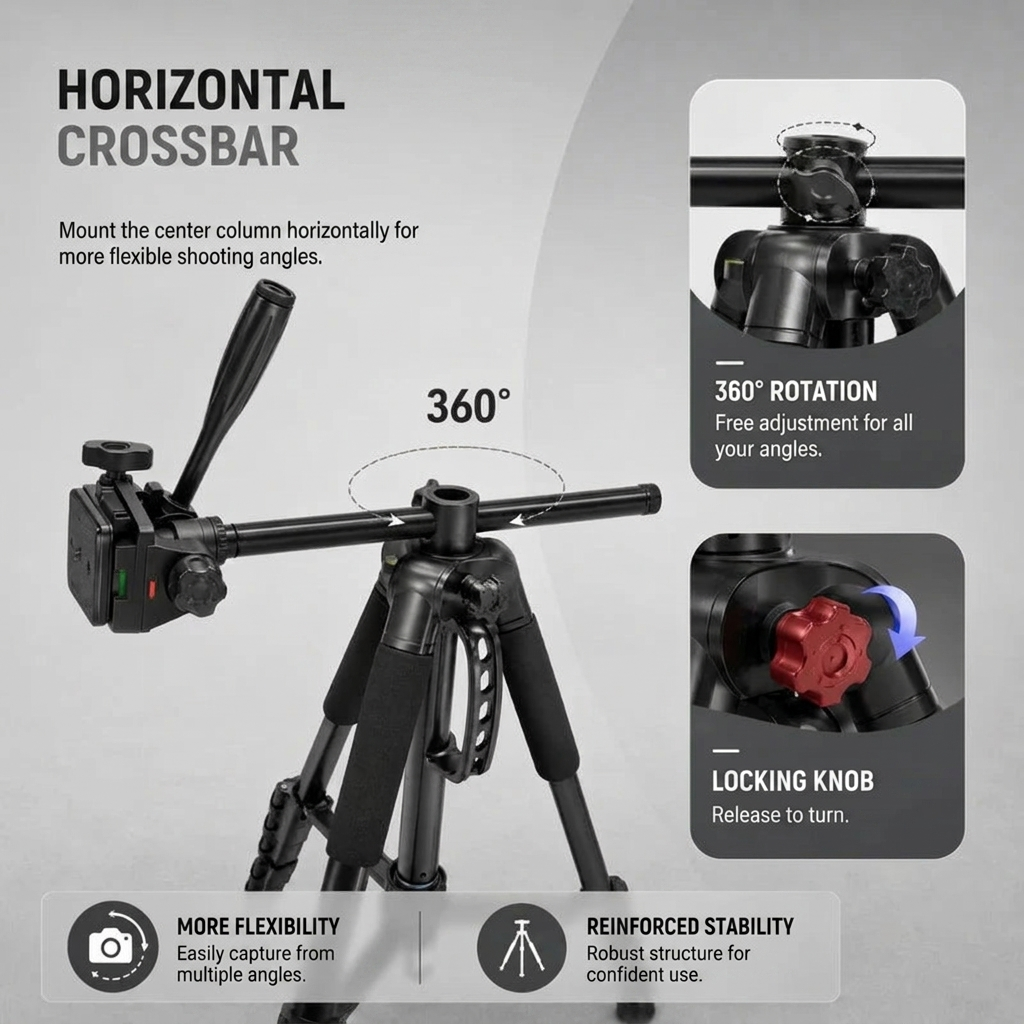Camera Tripod 160 CM Aluminum | DSLR, Mirrorless & Smartphone | 1/4-inch Screw & Converts to Monopod