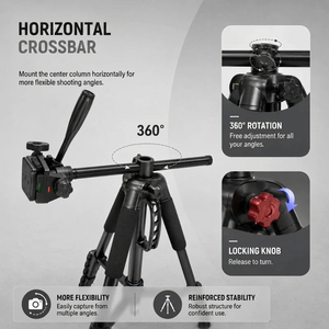 Camera Tripod 160 CM Aluminum | DSLR, Mirrorless & Smartphone | 1/4-inch Screw & Converts to Monopod