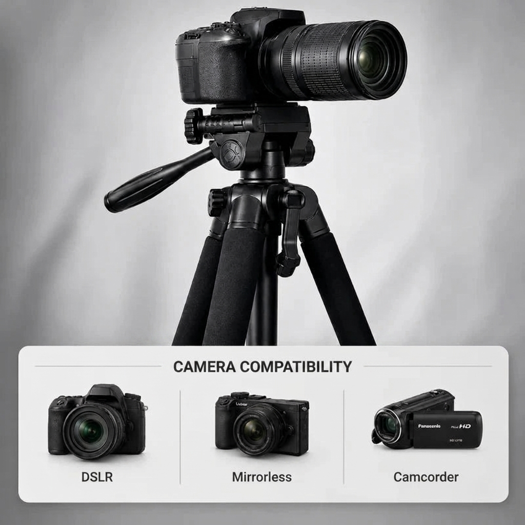 Camera Tripod 178 CM Aluminum | DSLR, Mirrorless & Smartphone | 1/4-inch Screw, Foam Grips & Carry Bag Included