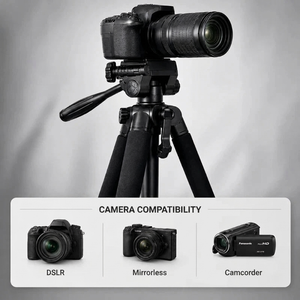 Camera Tripod 178 CM Aluminum | DSLR, Mirrorless & Smartphone | 1/4-inch Screw, Foam Grips & Carry Bag Included